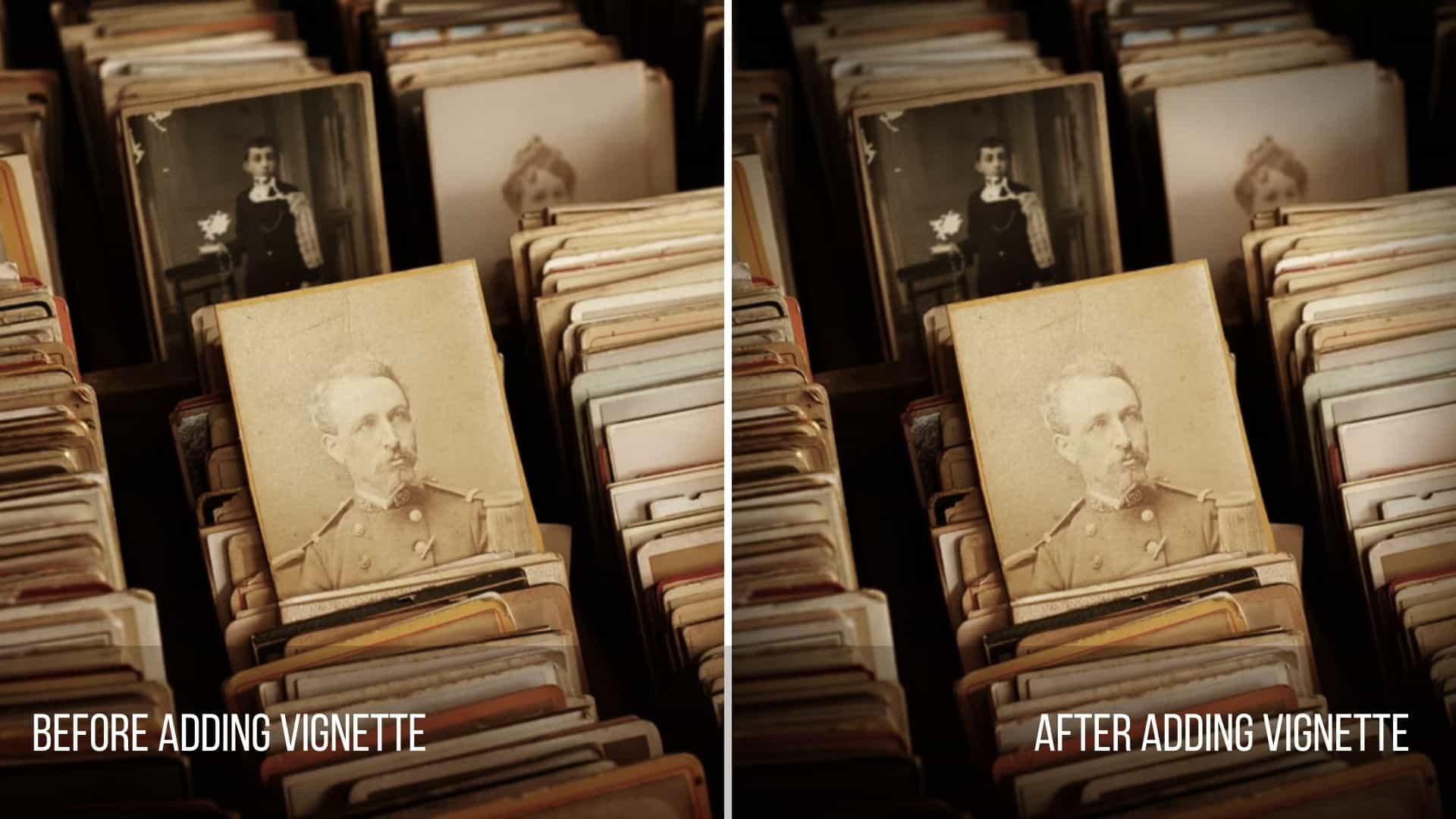 before and after Adding vignette