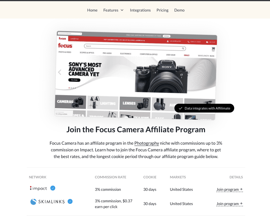 Focus Camera affiliate program