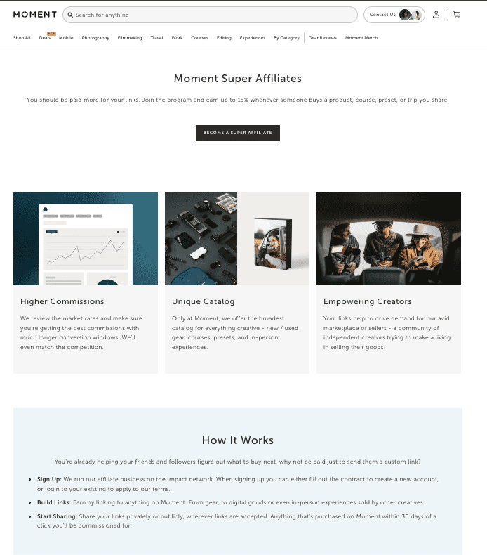 Moment affiliate program