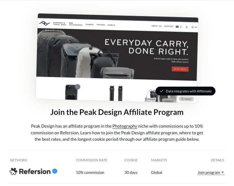 Peak Design affiliate program